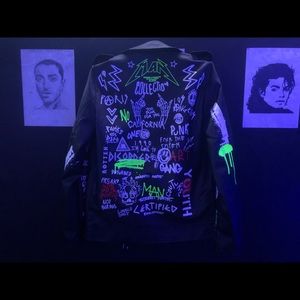 1990 Vintage graffic hard leather jacket.